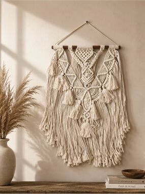 Boho Macrame Wall Hanging - Natural Cream Cotton Tapestry